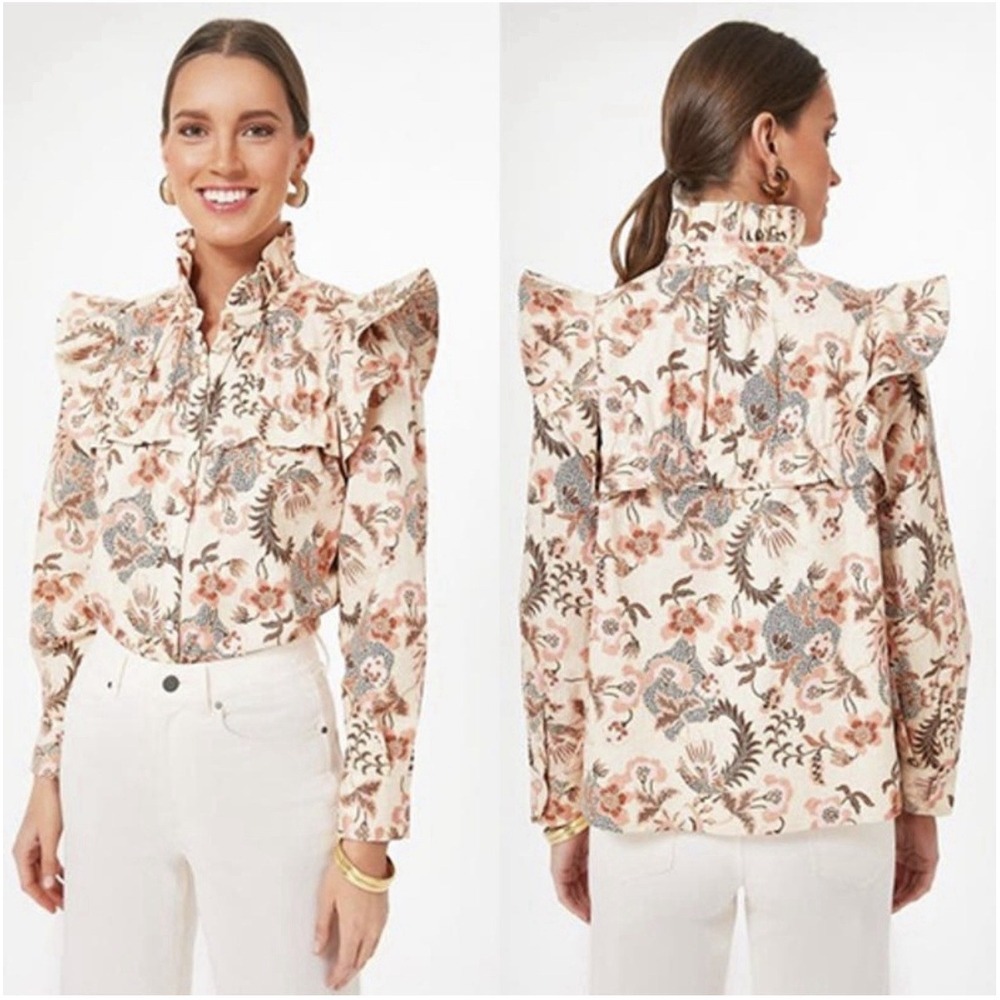 Tuckernuck Blush Chintz Winnie Blouse Pearl Snap Ruffle Sz S
